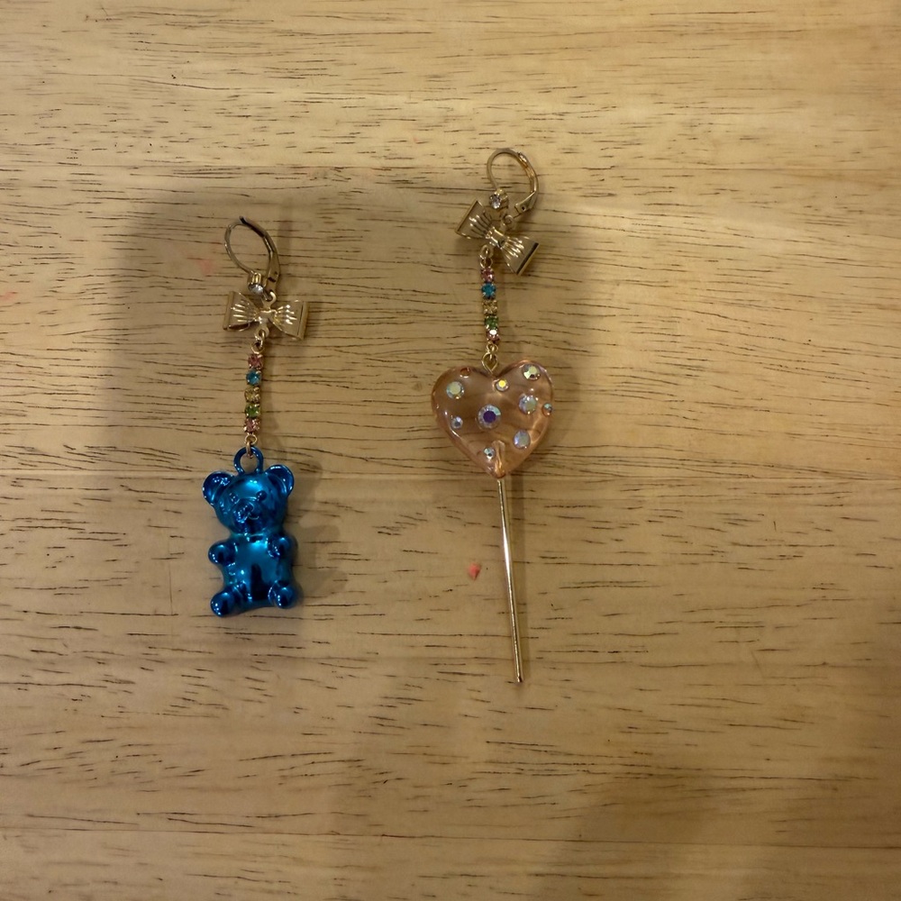Betsey Johnson Blue Bear and Gold Heart Earrings